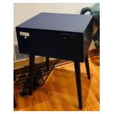 ENT - Pair of Modern Black Wood Nightstands with Drawers and Built-In Outlets