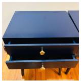 ENT - Pair of Modern Black Wood Nightstands with Drawers and Built-In Outlets