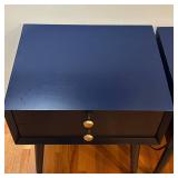 ENT - Pair of Modern Black Wood Nightstands with Drawers and Built-In Outlets