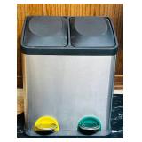 BS - Dual Compartment Stainless Steel Recycling and Trash Bin with Pedal Lids