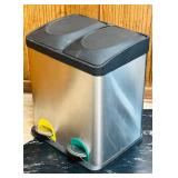 BS - Dual Compartment Stainless Steel Recycling and Trash Bin with Pedal Lids