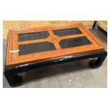 Two toned wood coffee table with glass inserts