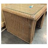 Wicker side table with glass insert