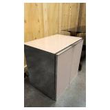 Metal, glass, and wood TV stand, and Glass and mirrored end table