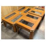 Solid wood side tables and matching coffe table with glass inserts