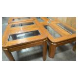 Solid wood side tables and matching coffe table with glass inserts