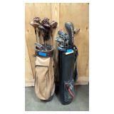 Two right handed sets of clubs and bags = Taylor made, mizunos, and vintage woods