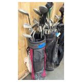 three right handed sets of golf clubs