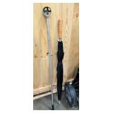 Top flite push cart, golf umbrella, and ball retriver