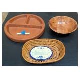 Wood Serving dish, basket, and basket with warming plate