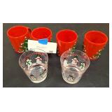 4 Vintage German Xmas Coffee cups and two snowman glasses