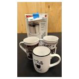 KitchenAid Coffee Grinder and 3 coffee cups