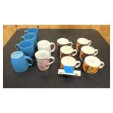 4 blue Corelle Stoneware coffee cups, 2 misc coffee cups, and 6 majesticware coffee cups