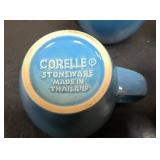 4 blue Corelle Stoneware coffee cups, 2 misc coffee cups, and 6 majesticware coffee cups