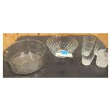 4 misc crystall glasses, large crystal bowl, decorative glass bowl