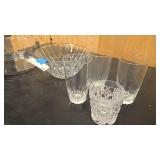 4 misc crystall glasses, large crystal bowl, decorative glass bowl