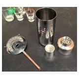 Misc barware = mixer, wine glass, shot glassses