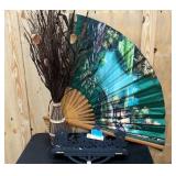 Small wood decorative shelf, Stray table dcor, and bamboo fan