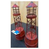 Pair of red metal light towers 12" tall