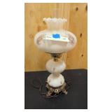 Vintage Fenton Custar Satin hand painted hurrican lamp