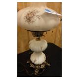 Vintage Fenton Custar Satin hand painted hurrican lamp