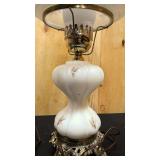 Vintage Fenton Custar Satin hand painted hurrican lamp