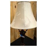 Solid leather, and metal floor lamp with decorative shade 36" tall