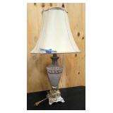 Vintage white table lamp with shade 29" tall