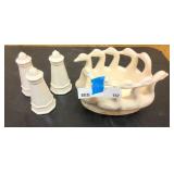 Salt, and pepper shakers, and swan dish
