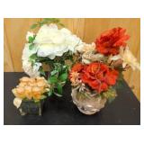 3 decorative vases with fake flowers