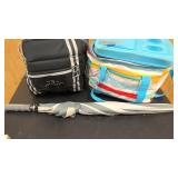 Frauenchuh cooler, raindow cooler, and grey and white umbrella