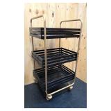 Gold and black rolling metal tea cart 30" tall,  14 wide, and 16.5