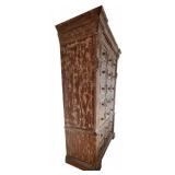 K - Tall Antique-Style Wood Cabinet with Distressed Finish, Multiple Drawers, Shelves and Electrical Connection