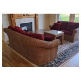 K - Wicker Living Room Set with Removable Cushions and Glass-Topped Tables