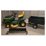 LL-G - John Deere D130 Riding Lawn Tractor with Trailer and 45 in Tiller Attachment