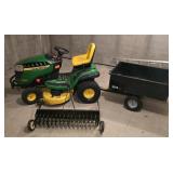 LL-G - John Deere D130 Riding Lawn Tractor with Trailer and 45 in Tiller Attachment