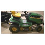 LL-G - John Deere D130 Riding Lawn Tractor with Trailer and 45 in Tiller Attachment