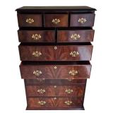 MBR - Tall Mahogany Vintage 9-Drawer Chest with Brass Handles