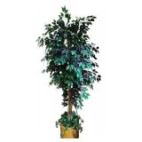 LR - 8-Foot Artificial Ficus Tree in Brass Tone Planter