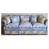 LR - Upholstered Sofa with Blue Bird and Floral Pattern and Pillows