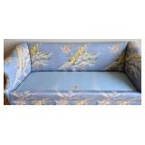LR - Upholstered Sofa with Blue Bird and Floral Pattern and Pillows