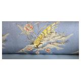 LR - Upholstered Sofa with Blue Bird and Floral Pattern and Pillows