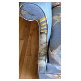 LR - Upholstered Sofa with Blue Bird and Floral Pattern and Pillows