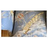 LR - Upholstered Sofa with Blue Bird and Floral Pattern and Pillows