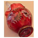 P - Fenton Glass Legacy Collection Hand-Painted Ruby Basket