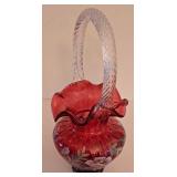 P - Fenton Glass Legacy Collection Hand-Painted Ruby Basket