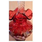 P - Fenton Glass Legacy Collection Hand-Painted Ruby Basket