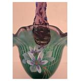 P - Fenton Signed Hand Painted New Century Collection Art Glass Basket 10.5in