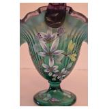 P - Fenton Signed Hand Painted New Century Collection Art Glass Basket 10.5in