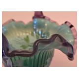 P - Fenton Signed Hand Painted New Century Collection Art Glass Basket 10.5in